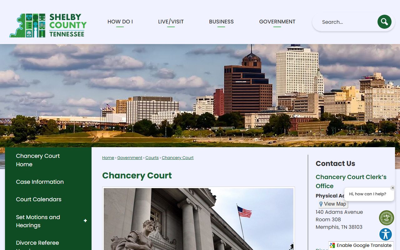 Shelby County Chancery Court records jurisdiction page