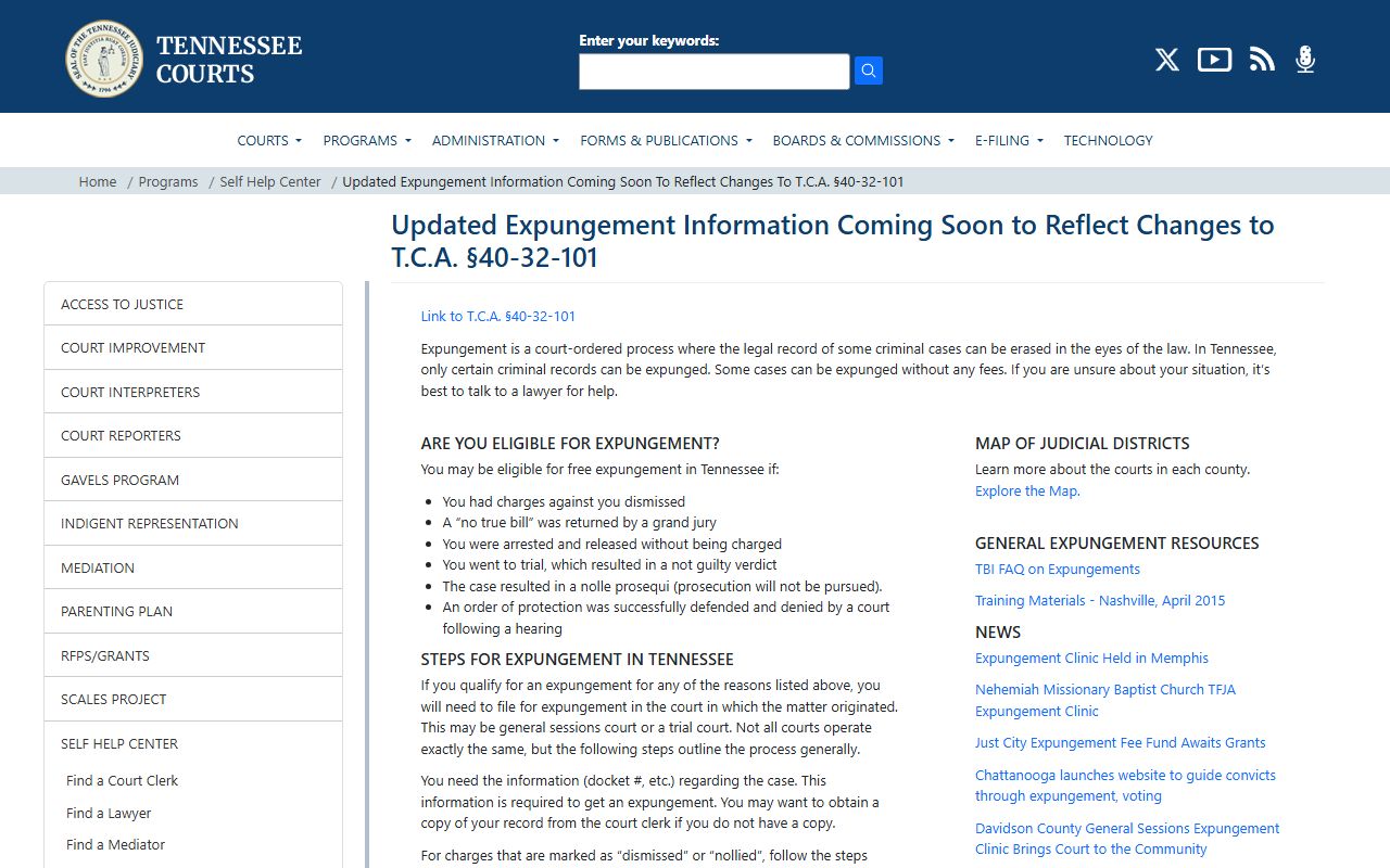 Tennessee expungement guide for Shelby County court records
