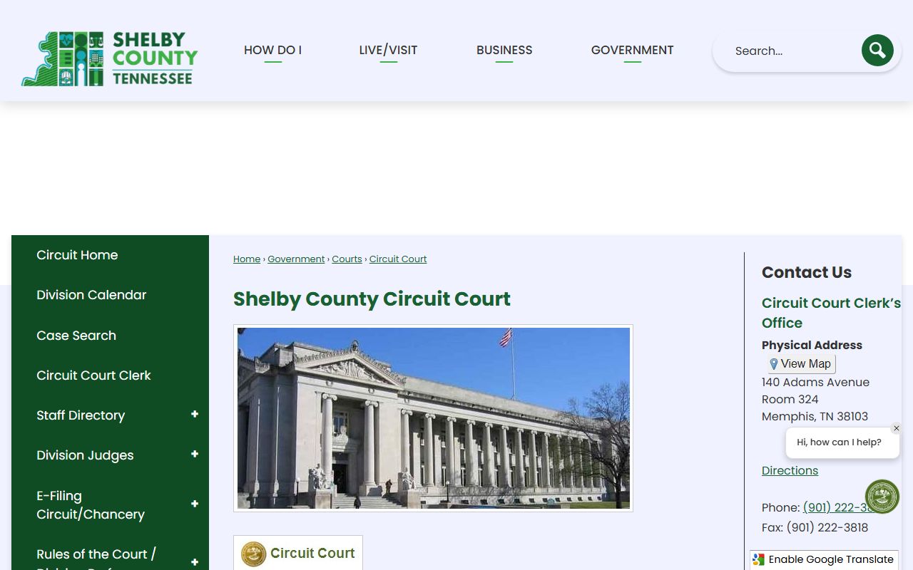 Shelby County Circuit Court page for court records search