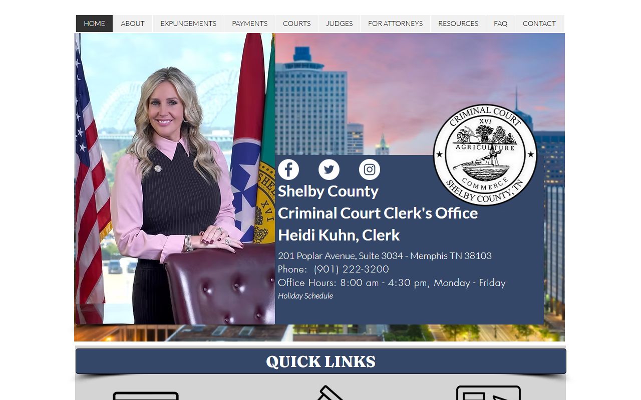 Shelby County Criminal Court page showing CJS portal and arrest records access