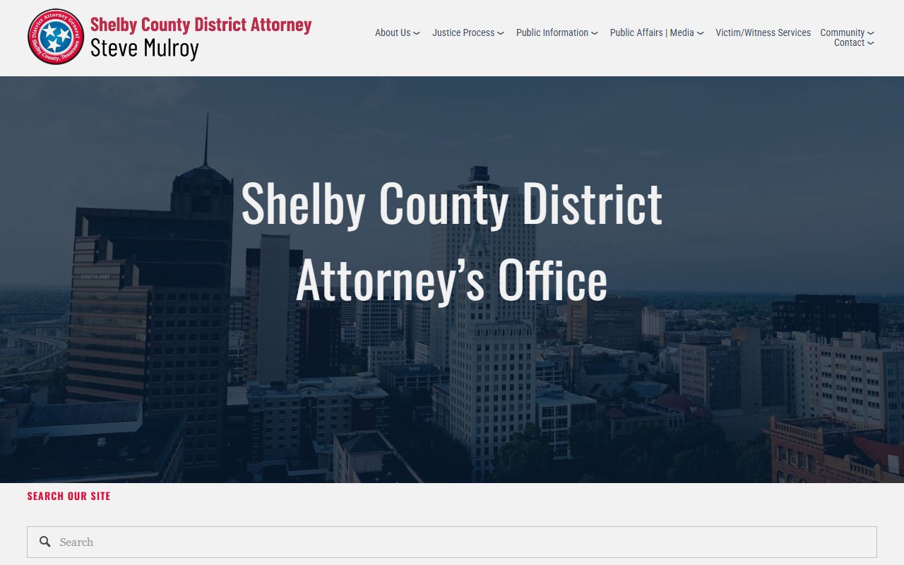 Shelby County District Attorney office page showing prosecution teams for criminal records