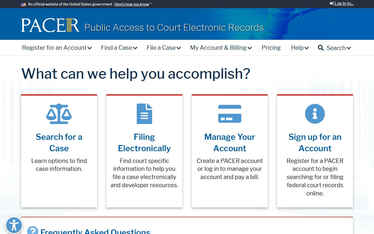 PACER federal case access system for Shelby County federal court records