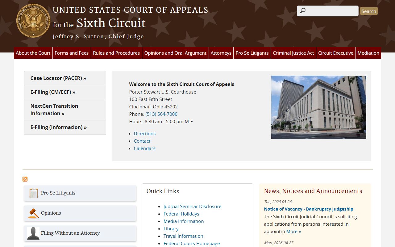 U.S. Court of Appeals Sixth Circuit for federal appeals from Shelby County