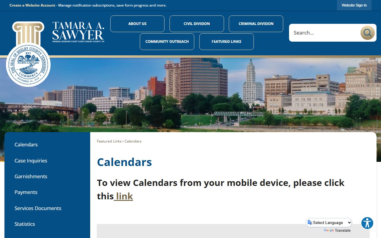 Shelby County General Sessions calendars for court dockets