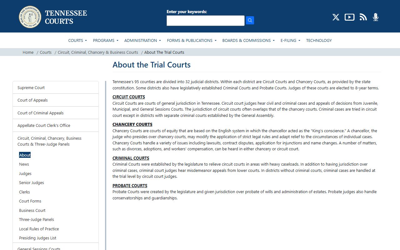 Tennessee court structure page for Shelby County court records