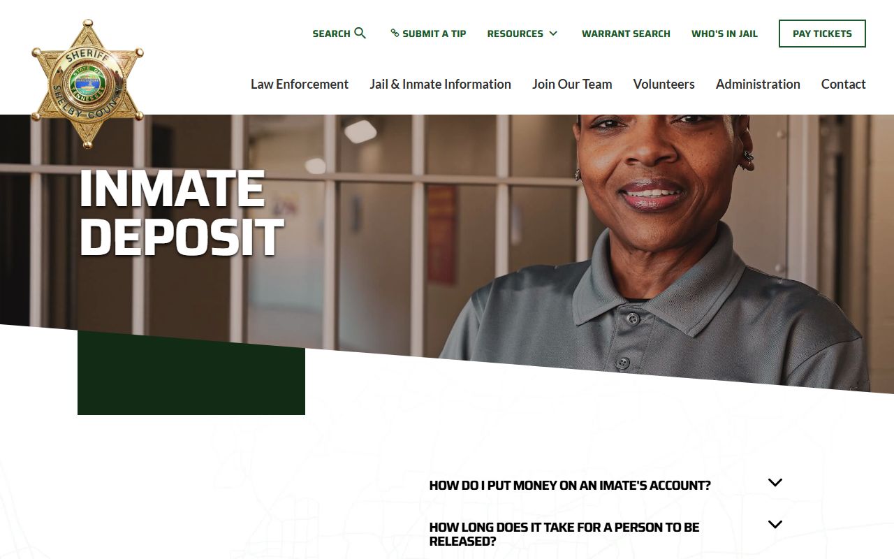 Shelby County inmate deposit page at shelby-sheriff.org