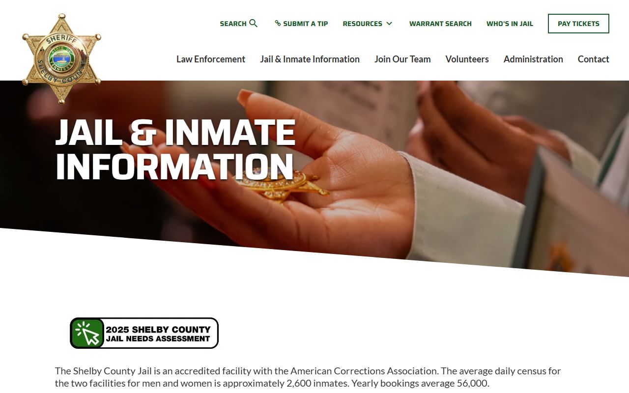 Shelby County Sheriff's jail and inmate information page