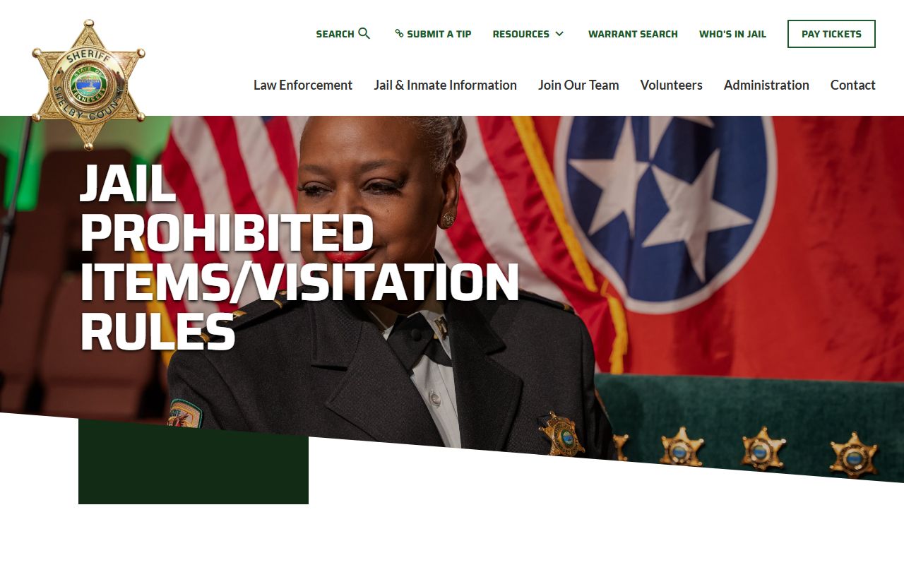Shelby County jail visitation rules and prohibited items page