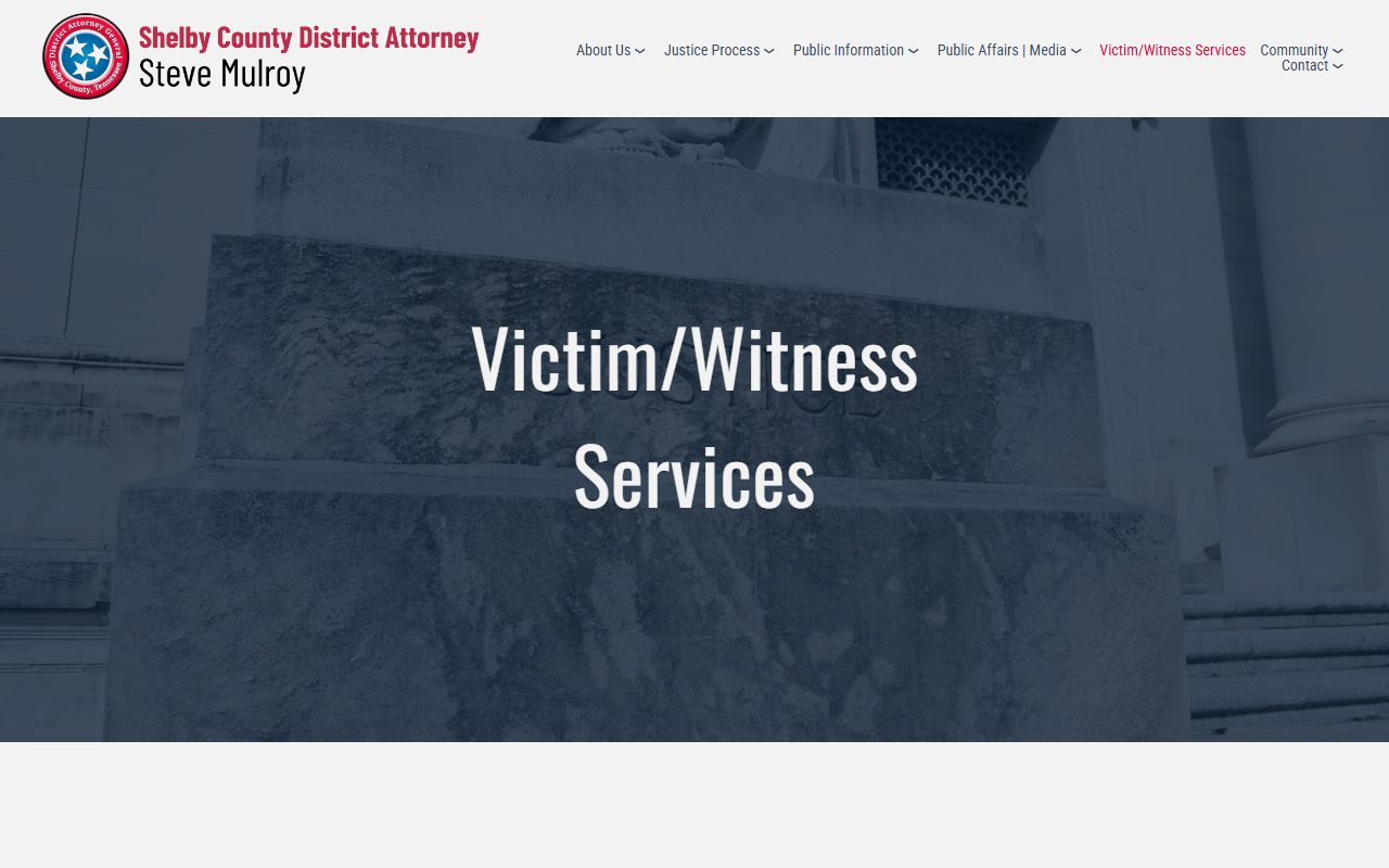 Shelby County DA victim witness services page for released inmate notification and victim support