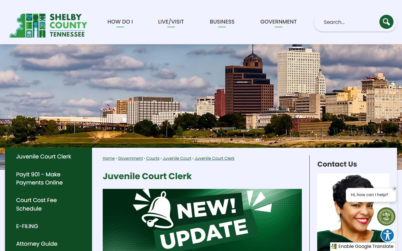 Shelby County Juvenile Court Clerk page for restricted juvenile court records